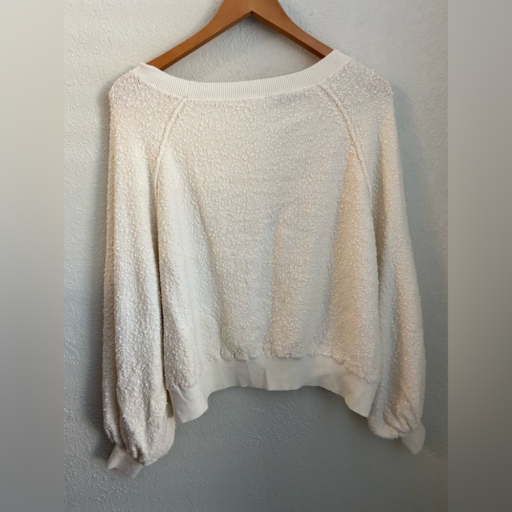 NWOT Free People Bone Color Sweater Terry Cloth Popcorn Knit Long Sleeve Top S/P - Picture 5 of 12